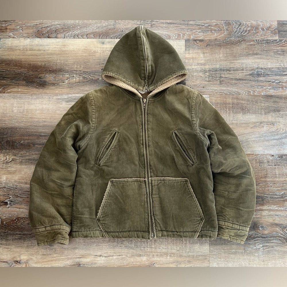 Vintage J.Crew Corduroy Olive Hooded Zip Jacket
